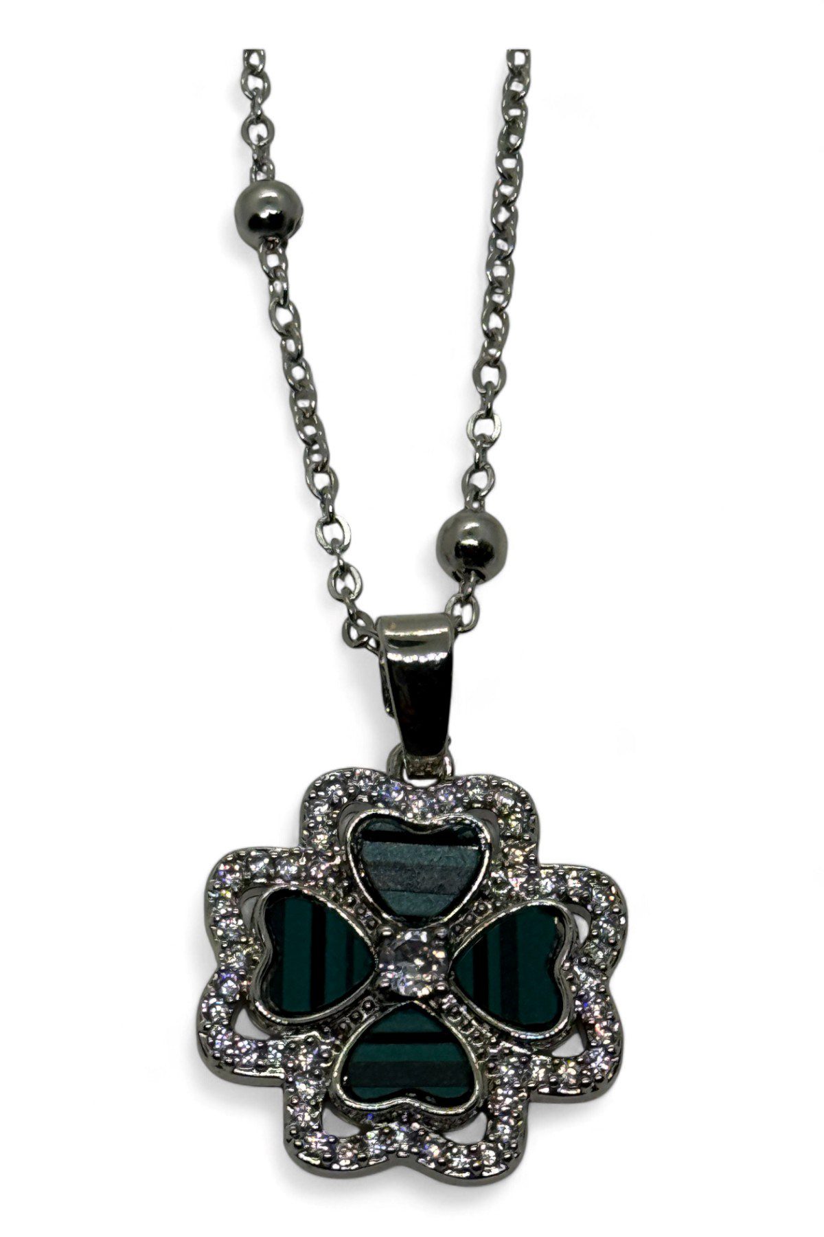 Toptan Gümüş Renk Yeşil Mineli Yonca Model Top Zincir Çelik Kolye - 3763 4 Toptan Gümüş Renk Yeşil Mineli Yonca Model Top Zincir Çelik Kolye - 3763 - Görsel 2