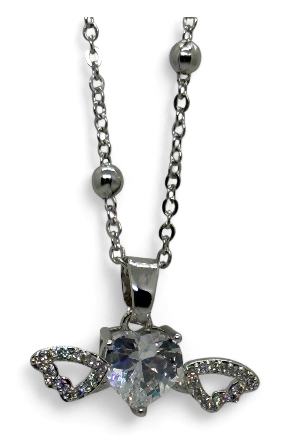 Toptan Gümüş Renk Beyaz Kalp Taş Kalp Model Top Zincir Çelik Kolye - 3779 4 Toptan Gümüş Renk Beyaz Kalp Taş Kalp Model Top Zincir Çelik Kolye - 3779 - Görsel 2