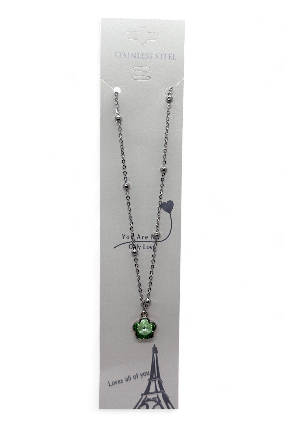 Toptan Gümüş Renk Yeşil Taş Beş Yapraklı Stilize Çiçek Model Top Zincir Çelik Kolye - 3788 5 Toptan Gümüş Renk Yeşil Taş Beş Yapraklı Stilize Çiçek Model Top Zincir Çelik Kolye - 3788 - Görsel 3