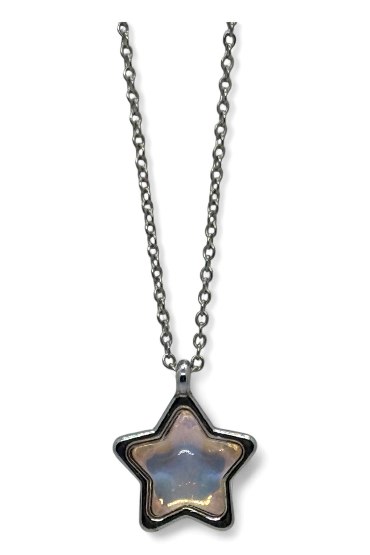 Toptan Gümüş Renk Beyaz Fosforlu Taş Yıldız Model Sf Zincir Çelik Kolye - 3777 4 Toptan Gümüş Renk Beyaz Fosforlu Taş Yıldız Model Sf Zincir Çelik Kolye - 3777 - Görsel 2