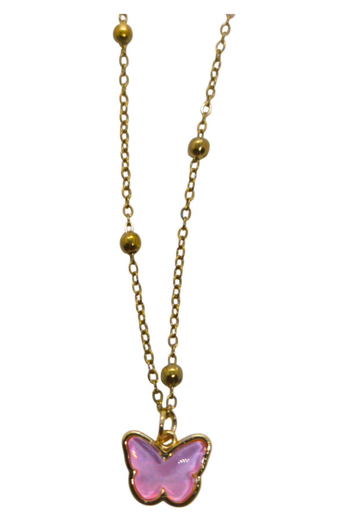 Toptan Altın Renk Pembe Taş Kelebek Model Top Zincir Çelik Kolye - 3755 4 Toptan Altın Renk Pembe Taş Kelebek Model Top Zincir Çelik Kolye - 3755 - Görsel 2