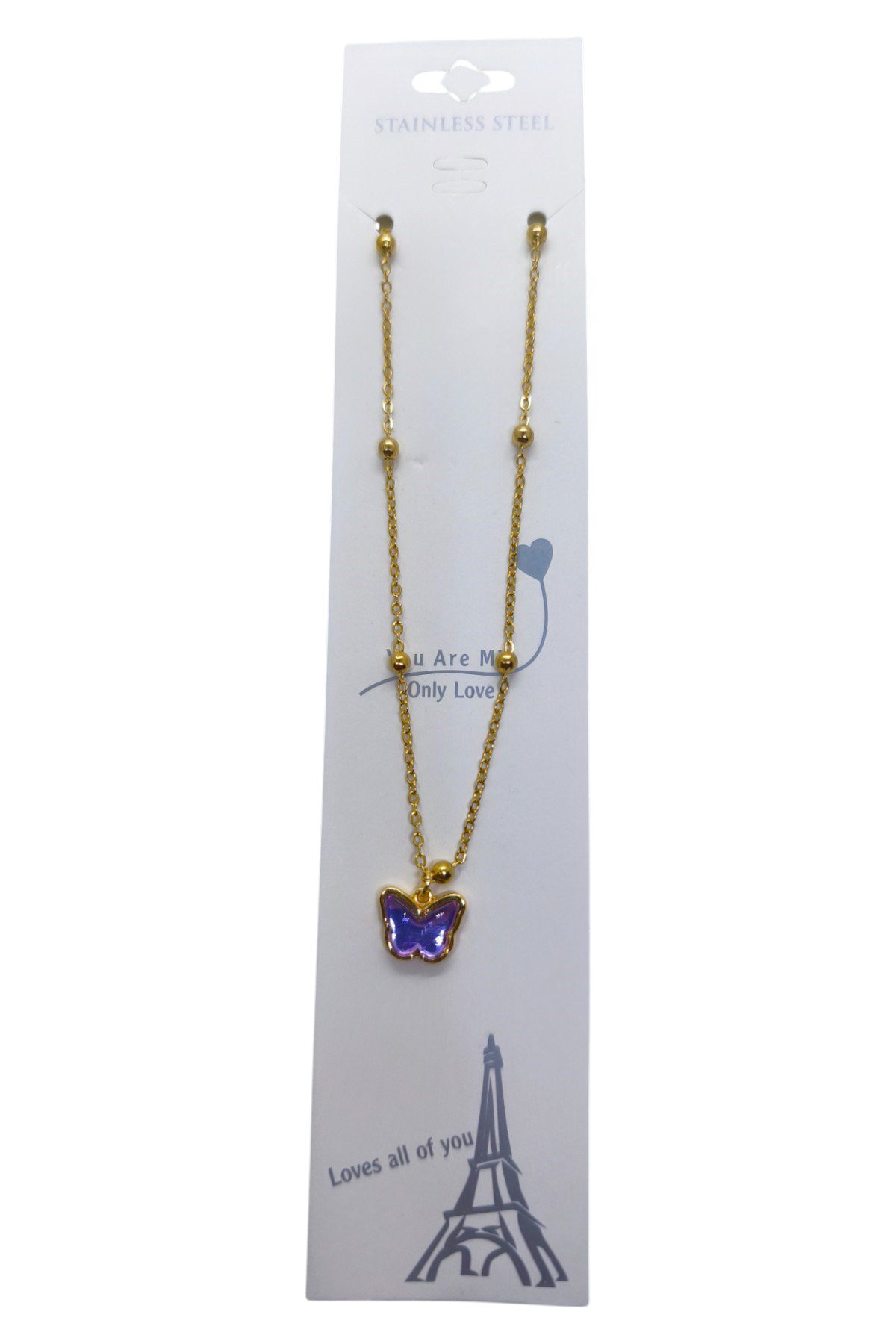 Toptan Altın Renk Mor Taş Kelebek Model Top Zincir Çelik Kolye - 3753 5 Toptan Altın Renk Mor Taş Kelebek Model Top Zincir Çelik Kolye - 3753 - Görsel 3