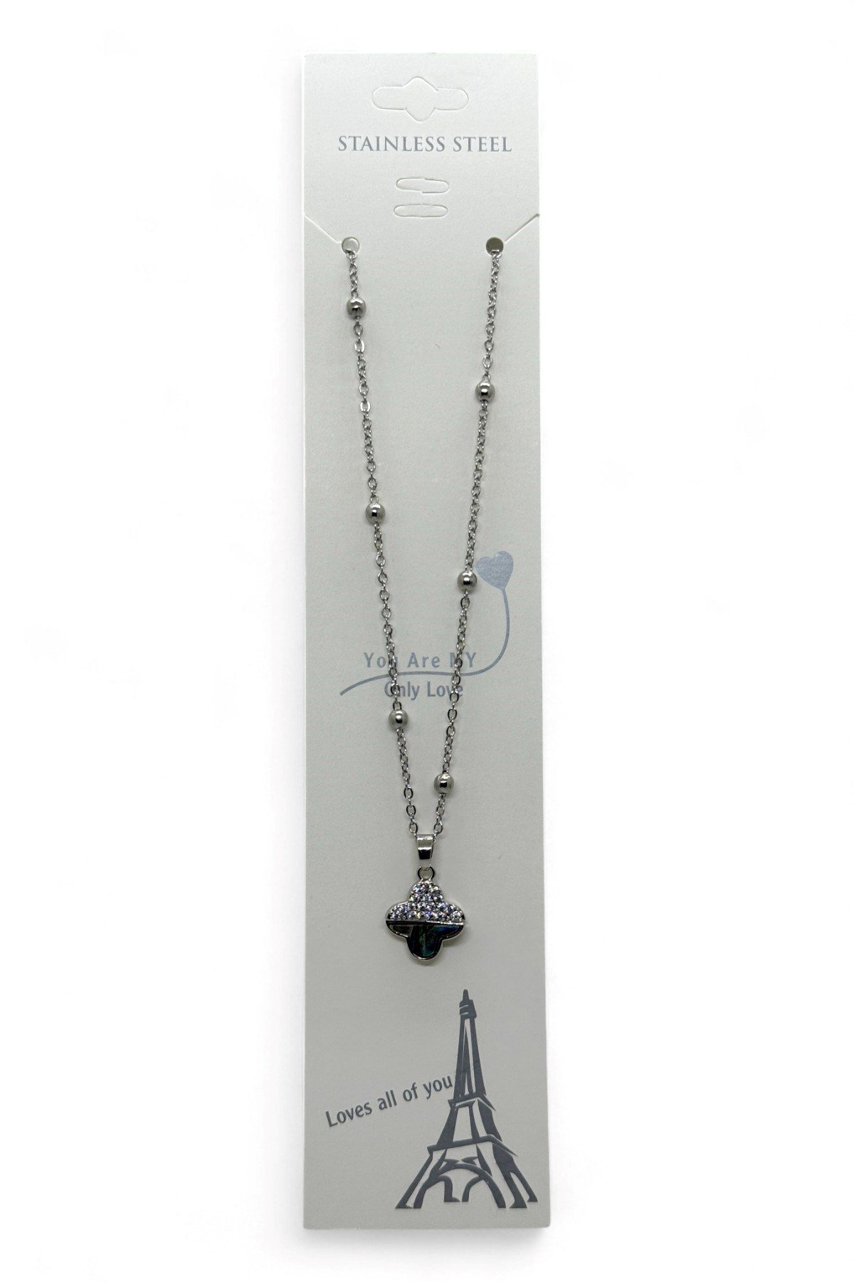 Toptan Gümüş Renk Van Cleef Yonca Taşlı Altı Sedef Model Top Zincir Çelik Kolye- 3776 6 Toptan Gümüş Renk Van Cleef Yonca Taşlı Altı Sedef Model Top Zincir Çelik Kolye- 3776 - Görsel 4