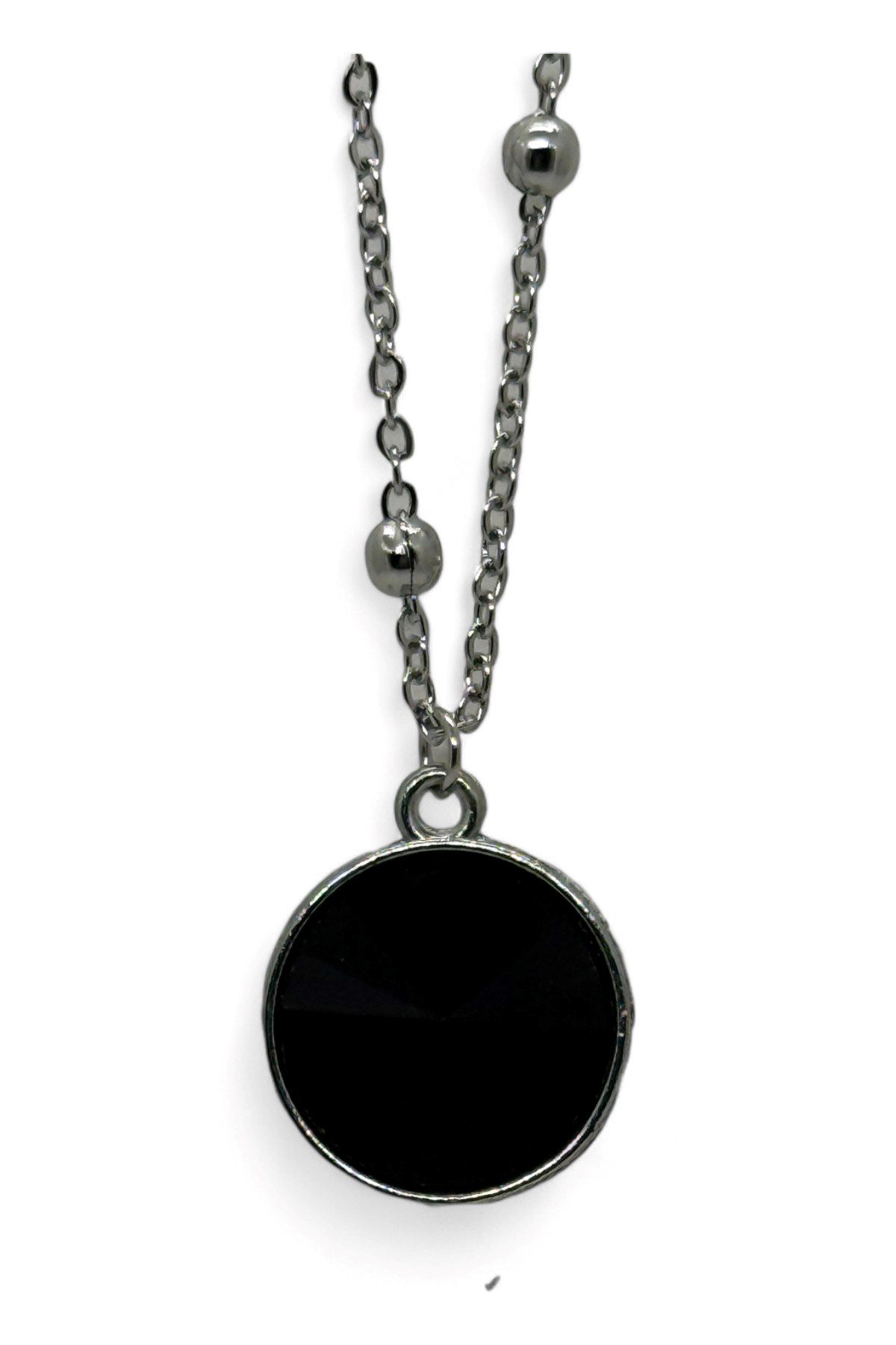Toptan Gümüş Renk Siyah Taş Yuvarlak Model Top Zincir Çelik Kolye - 3787 4 Toptan Gümüş Renk Siyah Taş Yuvarlak Model Top Zincir Çelik Kolye - 3787 - Görsel 2