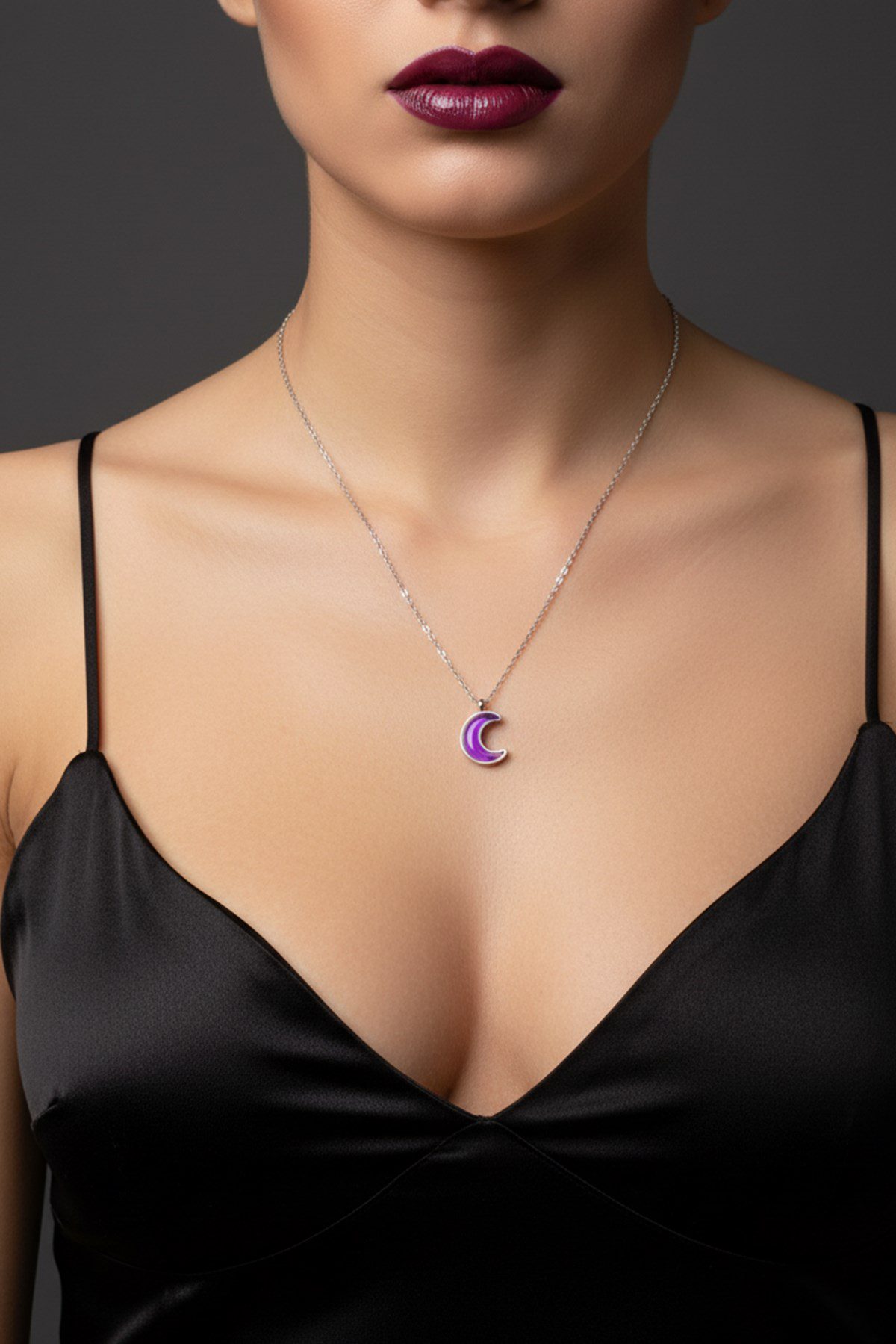 Toptan Gümüş Renk Mor Ay Hilal Model Sf Zincir Çelik Kolye - 3800 3 Toptan Gümüş Renk Mor Ay Hilal Model Sf Zincir Çelik Kolye - 3800