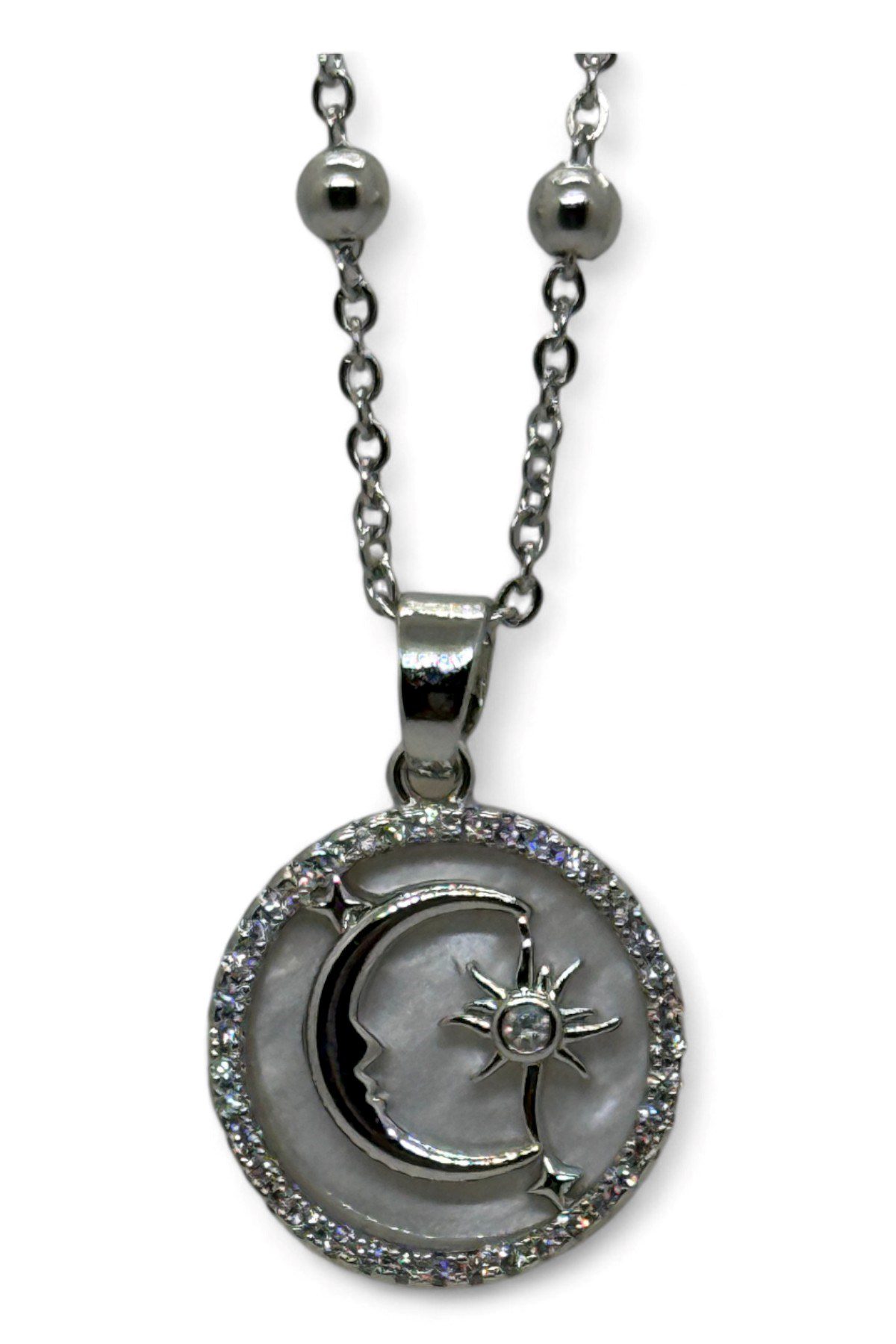 Toptan Gümüş Renk Beyaz Mineli Ay Yıldız Model Top Zincir Çelik Kolye - 3775 4 Toptan Gümüş Renk Beyaz Mineli Ay Yıldız Model Top Zincir Çelik Kolye - 3775 - Görsel 2