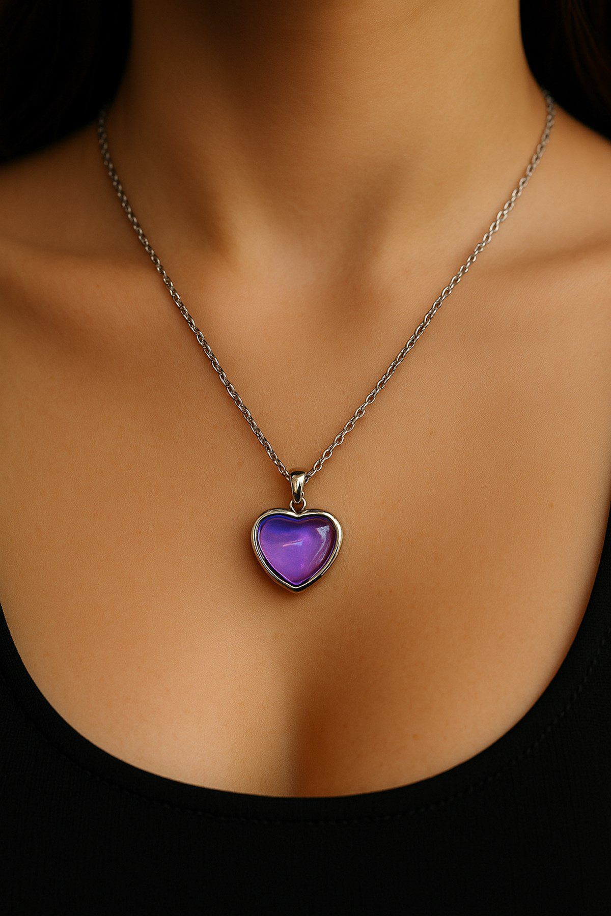Toptan Gümüş Renk Morumsu Kalp Model Sf Zincir Çelik Kolye - 3798 3 Toptan Gümüş Renk Morumsu Kalp Model Sf Zincir Çelik Kolye - 3798