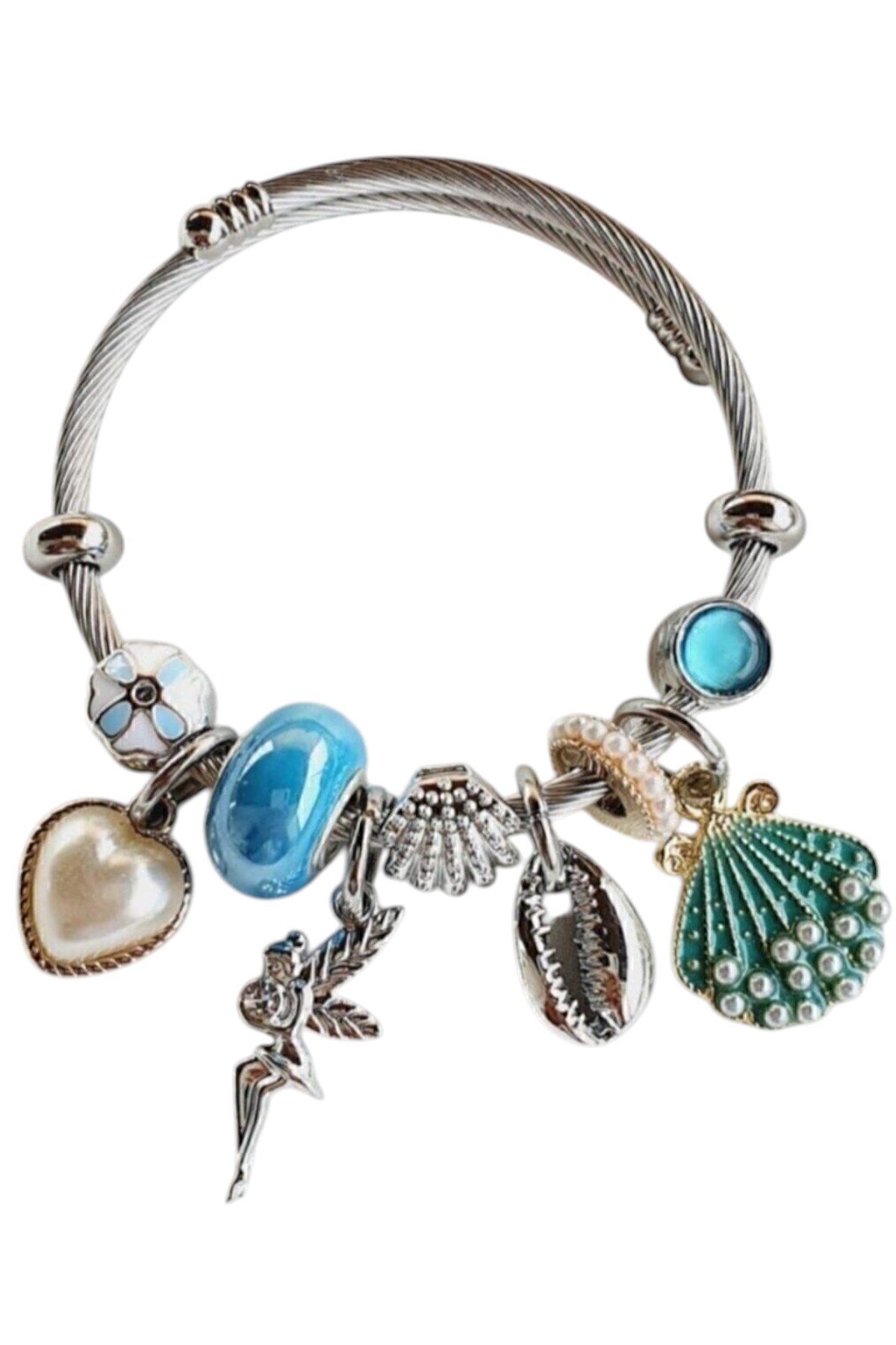 Toptan Gümüş Renk Mavi Deniz Kabuğu Charmlı Pandora Çelik Bileklik - 3184 6 Toptan Gümüş Renk Mavi Deniz Kabuğu Charmlı Pandora Çelik Bileklik - 3184 - Görsel 4
