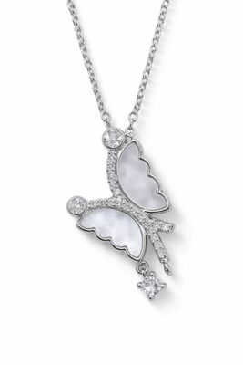 Toptan Gümüş Renk Beyaz Sedef Yusufcuk Model Sf Zincir Çelik Kolye- 3857