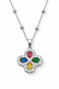 Alternative view of Toptan Gümüş Renk Mix Taşlı Van Yonca Model Top Zincir Çelik Kolye - 3859