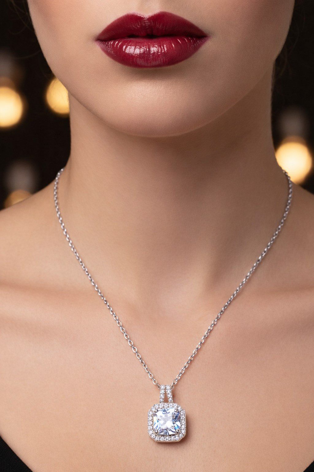 Toptan Gümüş Renk Kare Beyaz Taş Sf Zincir Çelik Kolye - 3863 4 Toptan Gümüş Renk Kare Beyaz Taş Sf Zincir Çelik Kolye - 3863 - Görsel 2