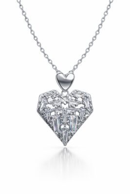 Toptan Gümüş  Renk Sallantılı Kalp Baget Model Top Zincir Çelik Kolye- 3850