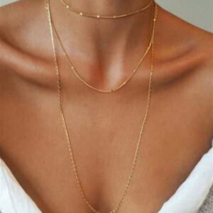 Toptan Kadın Üçlü Şeri Zincir Kolye Gold Kaplama Katmanlı Kolye Choker Uzun Çoklu Kolye