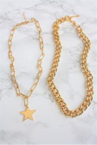 Toptan Gold Kaplama Ikili Kombin Kolye Yıldız Ve Cadena Kolye