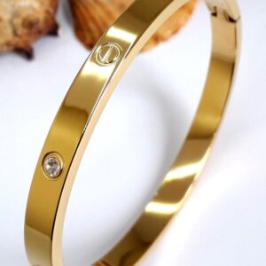 Toptan Alaşım kartier Kelepçe Taşlı Bileklik Gold