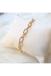 Alternative view of Toptan Unisex Gold Kaplama Zarif oval dikdörtgen Zincir Bileklik
