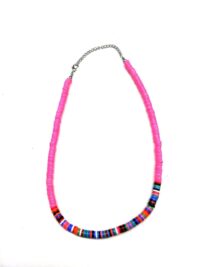 Toptan Fimo Boncuklu Rainbow Kolye Pembe Karışık Renkli