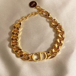 Toptan Kadın Gold Cd Harfli Christian Dior Model Kalın Zincir Bileklik Altın Renk