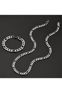 Toptan Unisex Figaro Şavin 3e1 Alaşım Erkek Bileklik Ve Kolye Zincir Set Gümüş Renk
