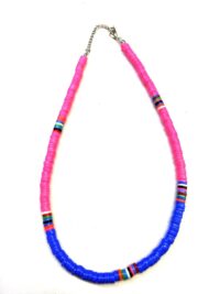 Toptan Fimo Boncuklu Rainbow Kolye Pembe-Mavi