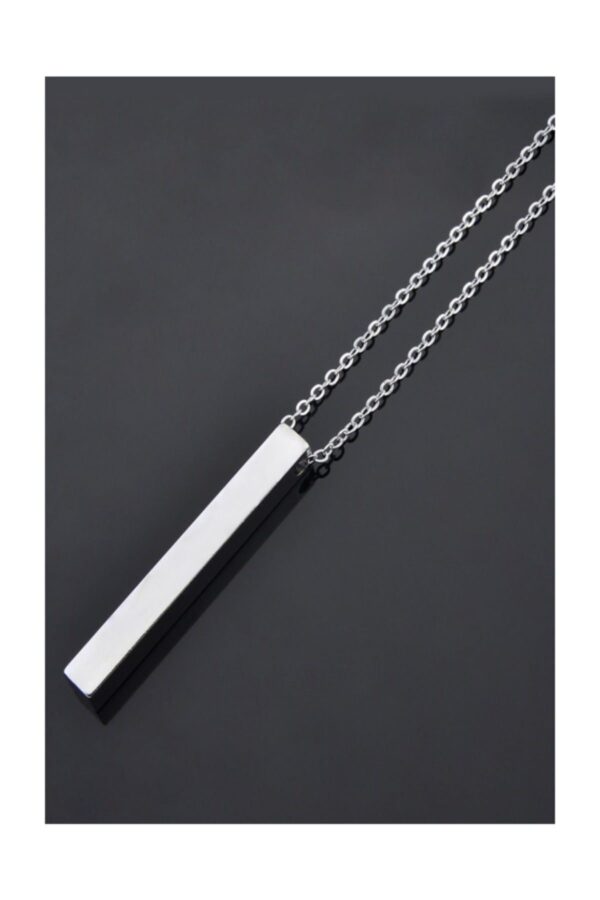 Toptan Unisex Gümüş Kaplamalı Çubuk Uzun Bar Dikdörtgen Kolye 70 Cm - Görsel 5
