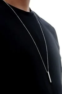 Toptan Unisex Çubuk Erkek Kolye Alaşım - Gümüş Renk | A+ Kalite Alaşım | 75 Cm Zincir