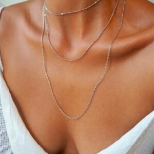 Toptan Kadın Üçlü Şeri Zincir Kolye Silver Katmanlı Kolye Choker Uzun Çoklu Kolye