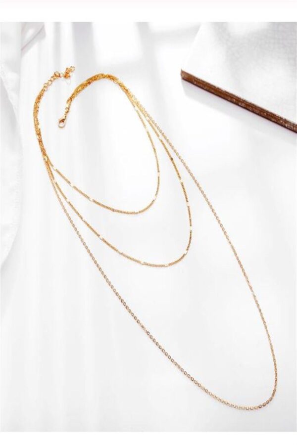 Toptan Kadın Üçlü Şeri Zincir Kolye Gold Kaplama Katmanlı Kolye Choker Uzun Çoklu Kolye - Görsel 3