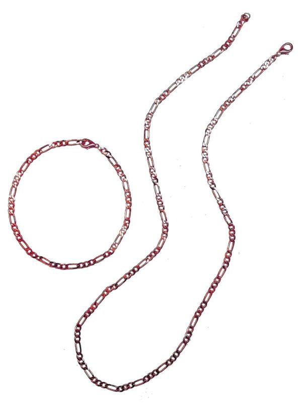 Toptan Unisex Figaro Şavin 3e1 Alaşım Erkek Bileklik Ve Kolye Zincir Set Rose Renk - Görsel 2