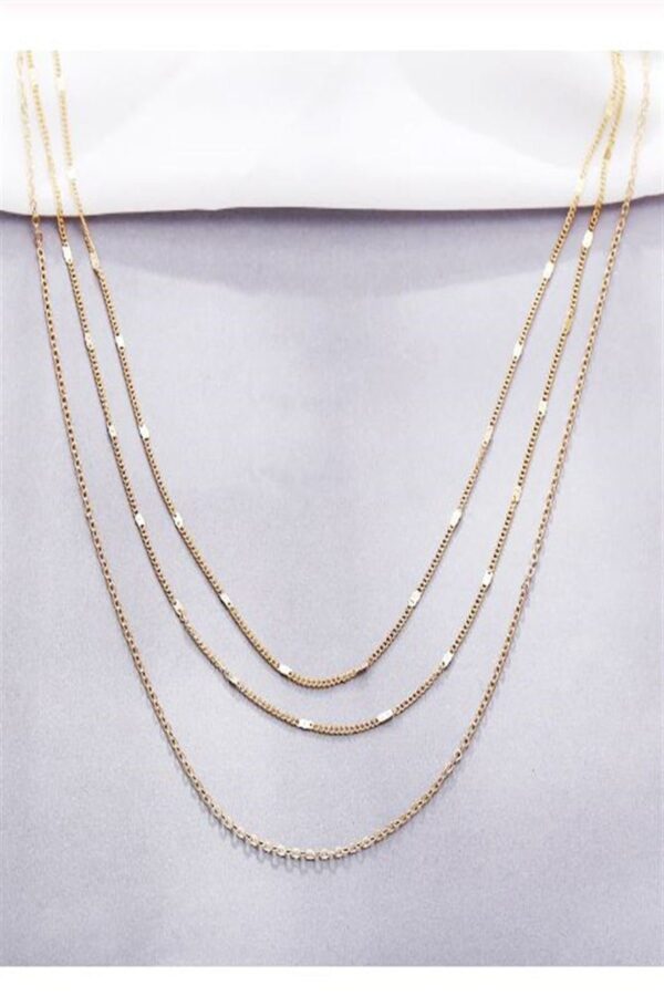 Toptan Kadın Üçlü Şeri Zincir Kolye Gold Kaplama Katmanlı Kolye Choker Uzun Çoklu Kolye - Görsel 2