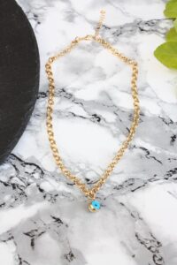 Toptan Gold Kaplama Kalın Zincir Cam Nazar Gözü Kolye