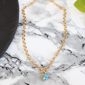 Toptan Gold Kaplama Kalın Zincir Cam Nazar Gözü Kolye