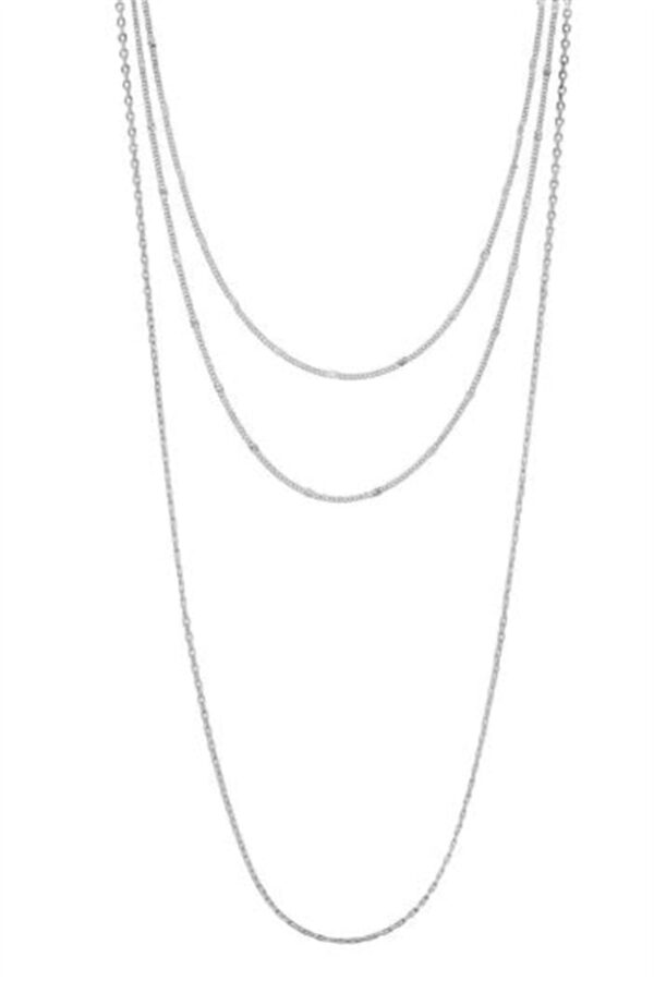Toptan Kadın Üçlü Şeri Zincir Kolye Silver Katmanlı Kolye Choker Uzun Çoklu Kolye - Görsel 4