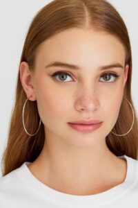 Alternative view of Toptan Kadın Gri 4'Lü X-Lady Büyük Halka Küpe Seti