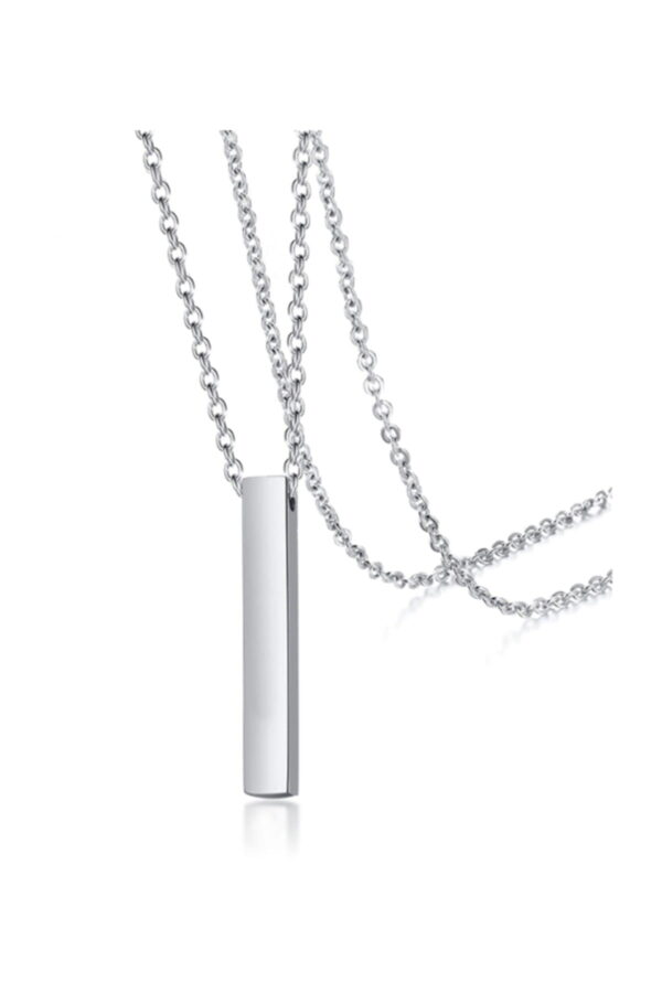 Toptan Unisex Gümüş Kaplamalı Çubuk Uzun Bar Dikdörtgen Kolye 70 Cm
