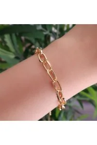 Toptan Unisex Gold Kaplama Zarif oval dikdörtgen Zincir Bileklik