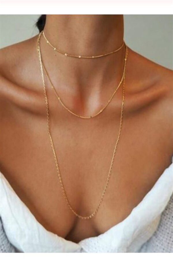 Toptan Kadın Üçlü Şeri Zincir Kolye Gold Kaplama Katmanlı Kolye Choker Uzun Çoklu Kolye - Görsel 5