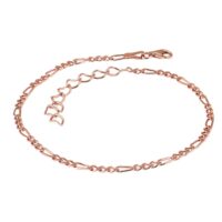 Toptan Kadın Gümüş Rose Renk Klasik Şavin Figaro Zincir Halhal 4 Mm