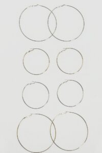 Toptan Kadın Gri 4'Lü X-Lady Büyük Halka Küpe Seti