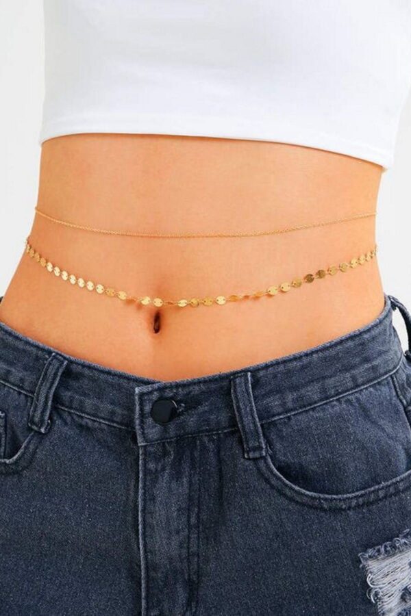 Toptan Shine Minik Pullu Bel Zinciri 2'li Gold