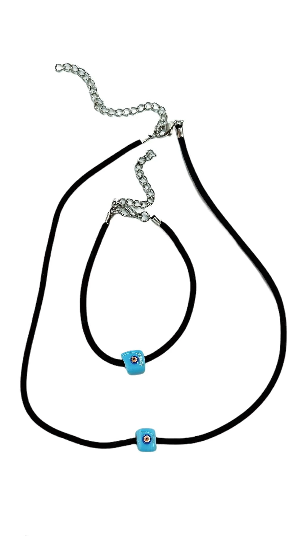 Toptan Cam Göz Kadife Kolye Ve Bileklik Set