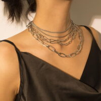 Toptan Moda Gümüş Renk Çok Katmanlı Kolye Punk Trendy gerdanlık kolye