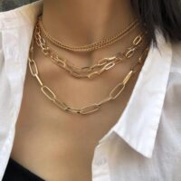 Toptan Moda Altın Renk Çok Katmanlı Kolye Punk Trendy gerdanlık kolye