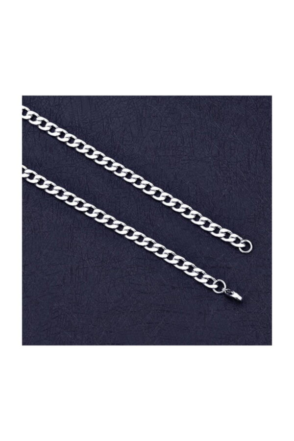 Toptan Unisex Gemici Erkek Cadena Zinciri Kolye 7 mm 56 cm Gümüş Renk - Görsel 3