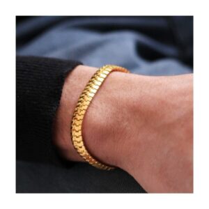 Toptan Unisex Erkek Gold Yassı Tırtıl Birbirine Geçmeli Model Künye Bileklik