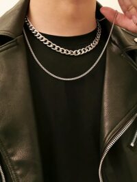 Toptan Gümüş Rengi Gerdanlık Kolye Unisex Katlı Cadena Kolye