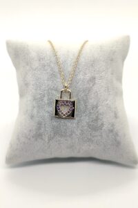 Toptan Altın Renk Zirkon Taşlı Kolye Kalp Kilit Kolyezirkon