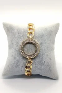 Toptan Altın Renk Zirkon Taşlı Çeyrek Altın Koyulan Bayan Bileklik Çerçeve