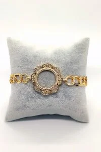 Toptan Altın Renk Zirkon Taşlı Çeyrek Altın Koyulan Bayan Bileklik Çerçeve 533