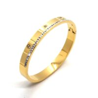 Toptan Altın Renk Çelik Dikdörtgen Desenli Çok Taşlı Kelepçe Bileklik 676